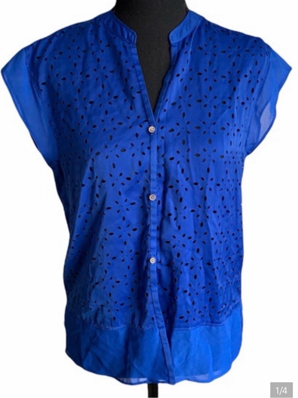 Vince Camuto Blue Eyelet Top Size Small